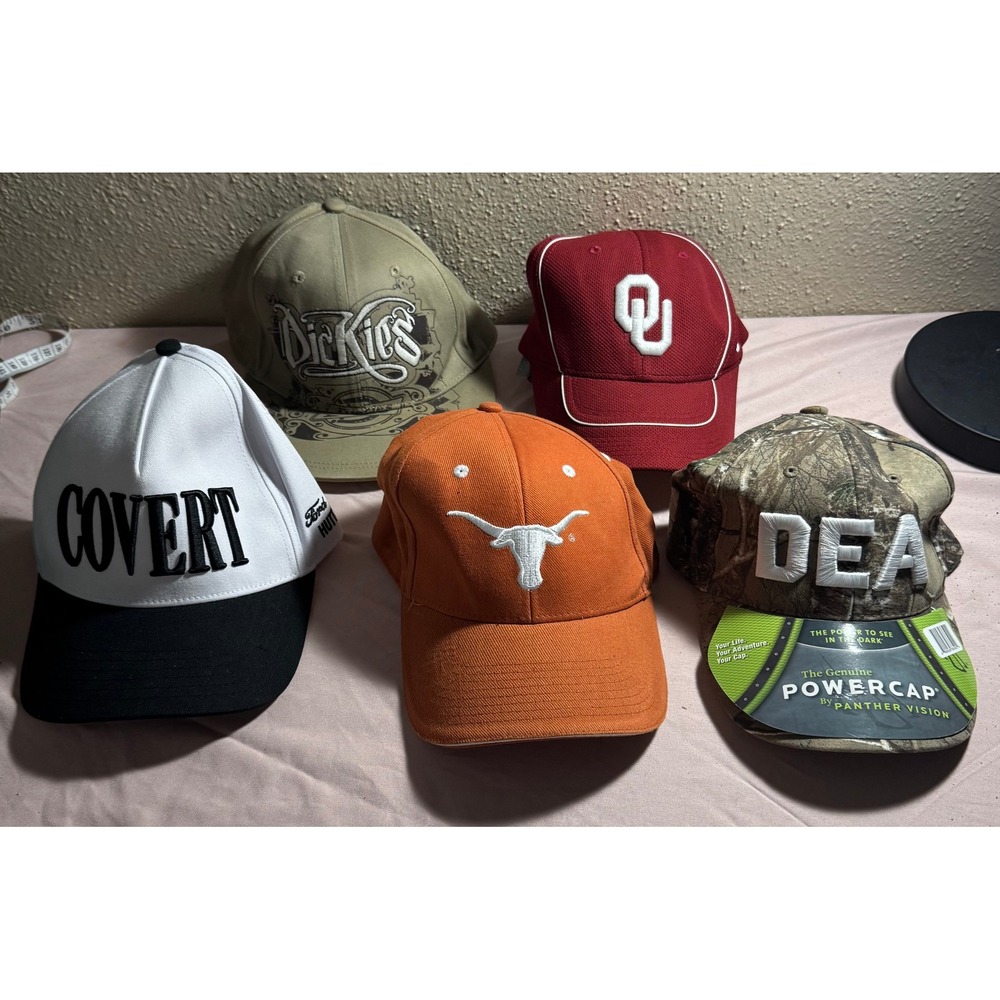 Lot of 5 Hats Dickies Oklahoma Sooners Texas Longhorns DEA Camo Covert‎ Ford Cap